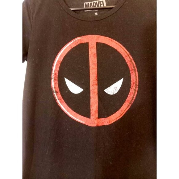 Marvel Deadpool Girls Juniors T-Shirt  Classic Black Red Deadpool Logo - Picture 3 of 5